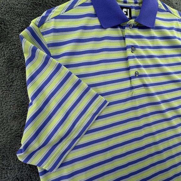 Footjoy Men Striped Purple Green Polo Shirt Medium Stretch Golf Adult S/S - Picture 9 of 15